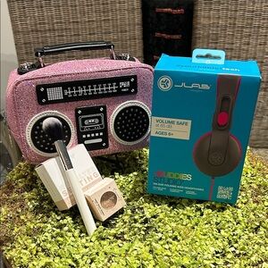 Sparkling Crossbody Boombox Bag & JBuddies Studio Headphones & Colorpop makeup